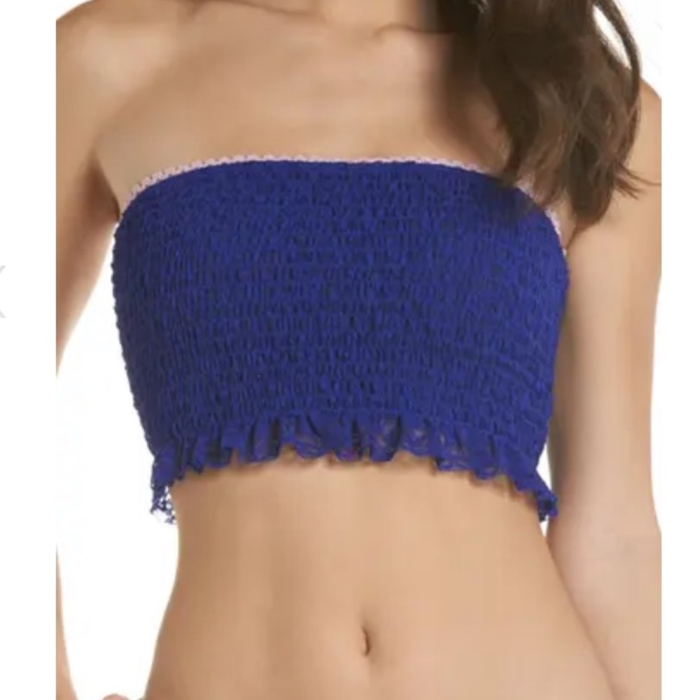 NWT FREE PEOPLE Anthropologie Callie Blue Smocked Bandeau Bralette Bra Top